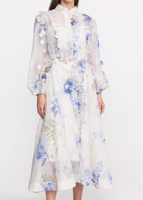 Rochie Midi cu imprimeu floral si aplicatii decorative
