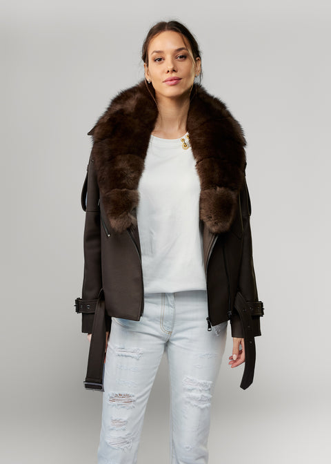 Leather Jacket with Detachable Fur Trim
