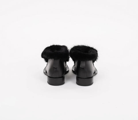 Ghete din piele naturală birfurate cu vison accesoriu auriu