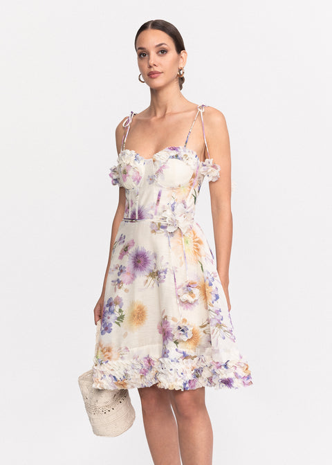 Rochie Scurta cu imprimeu floral si bretele subtiri ajustabile
