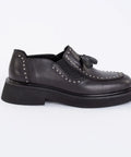 Loafers din piele cu ciucur si detalii  metalice