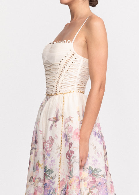 Rochie Midi cu imprimeu floral si bretele subtiri