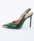 Pantofi verde lac cu vârf metalic auriu și toc subțire de 10 cm – eleganță distinctă AnnaLaFaet