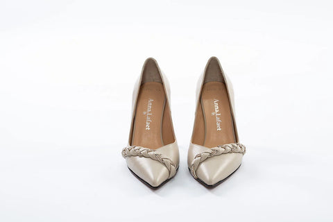 Pantofi Stiletto Elegance Bej cu Detaliu Împletit