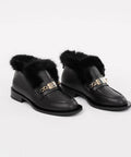 Ghete din piele naturală birfurate cu vison accesoriu auriu