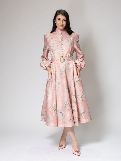 Rochie Midi roz pastel cu imprimeu floral