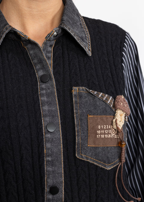 Camasa Denim cu insertie de tricot