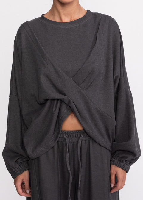 Bluza casual din bumbac cu suprapunere frontala