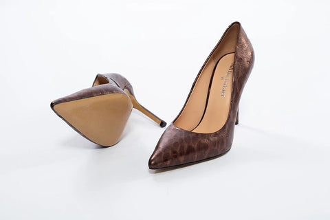 Pantofi stiletto din piele cu model animal print și vârf ascuțit