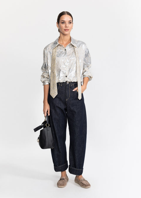 Shirt with a Classic Collar and Distressed Finish