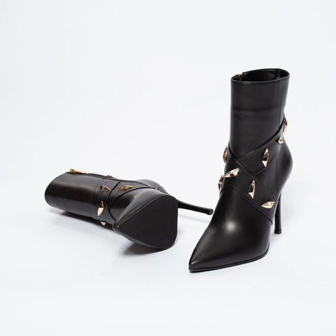 Botine Statement din Piele Naturală cu Ținte Metalice