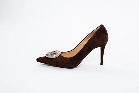 Pantofi stiletto din piele întoarsă cu aplicație de cristale