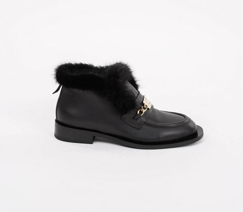 Ghete din piele naturală birfurate cu vison accesoriu auriu