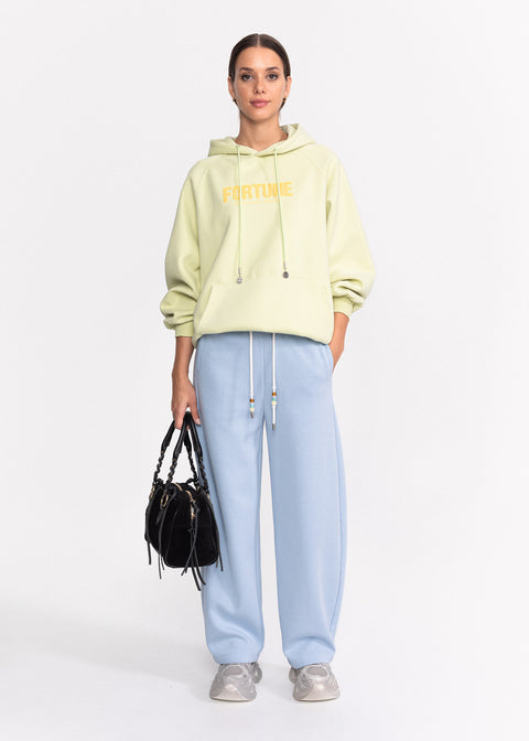 Pantaloni din bumbac cu talie elastica si snur decorat cu margele 8507