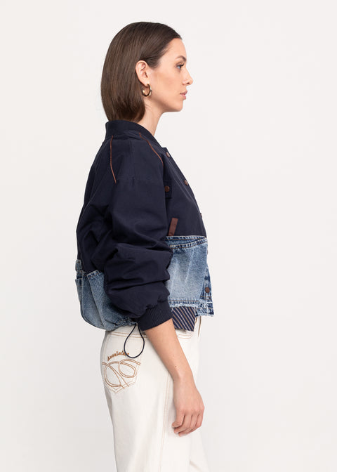 Bomber jacket with denim inserts