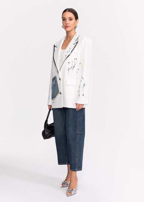 Sacou cu buzunare din denim si detalii artistice pictate Original Design