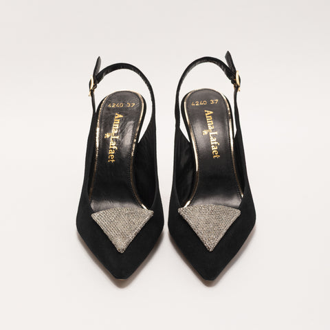Pantofi stiletto cu accesoriu stralucitor in forma triunghiulara