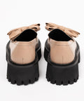 Loafers damă capuccino cu funda, din piele naturală, talpa 5 cm