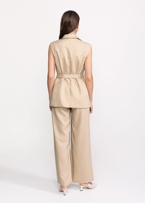 Linen Set with Vest and Wide-Leg Trousers