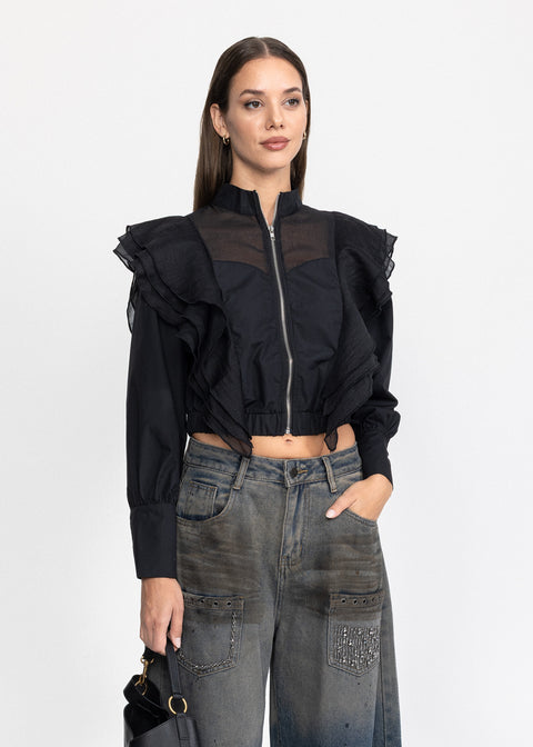 Geaca scurta cu volane delicate pe umeri 2933