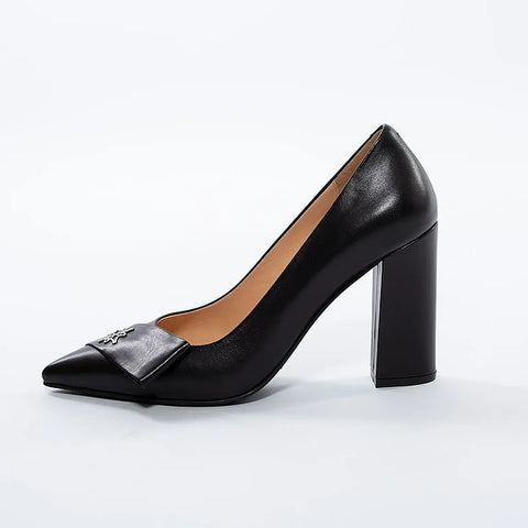Pantofi eleganți din piele naturală cu toc gros