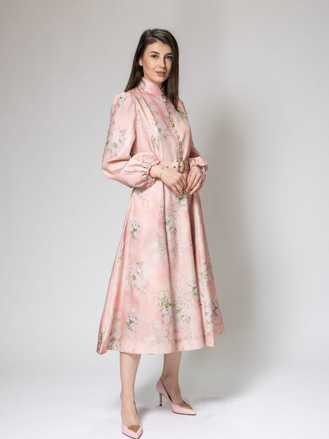 Rochie Midi roz pastel cu imprimeu floral