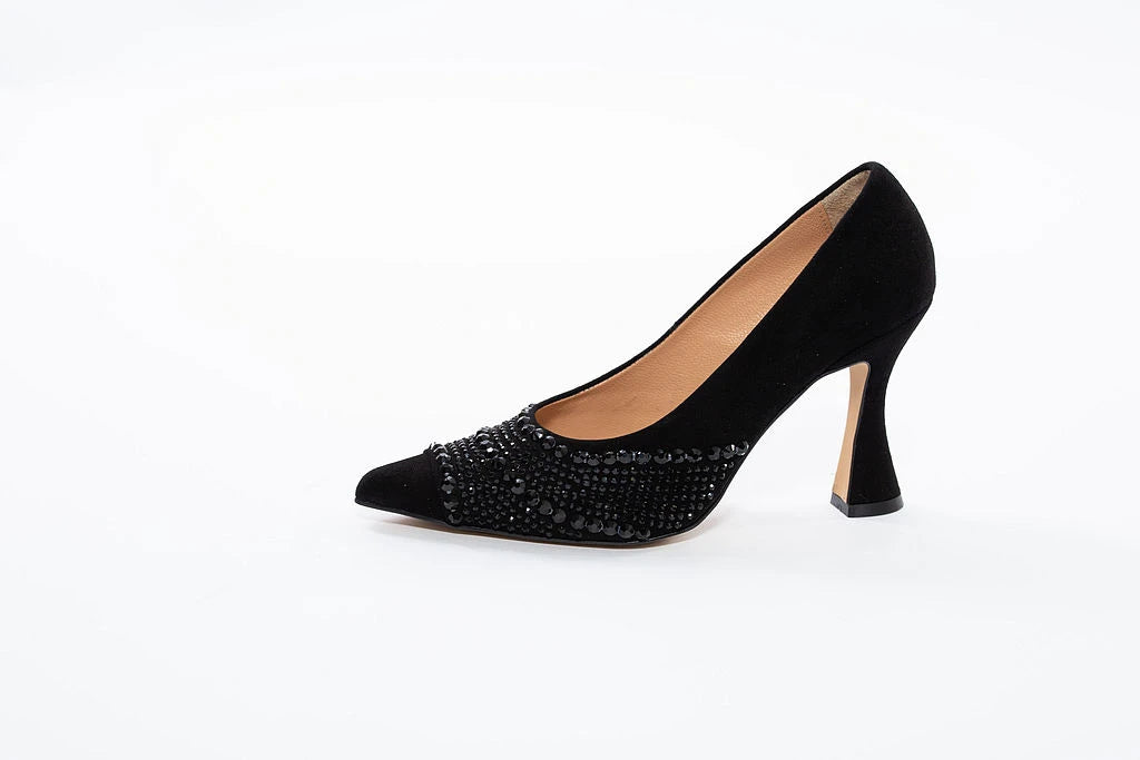 Pantofi eleganți de seară cu toc și aplicații din cristale