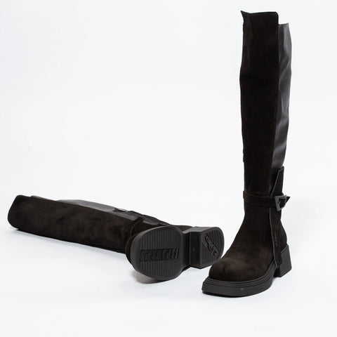 Cizme Over-the-Knee din Piele Mixtă (Întoarsă și Netedă)