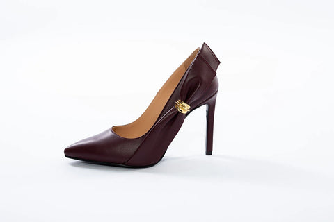 Pantofi eleganți din piele naturală, cu toc subțire și detaliu decorativ