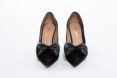 Pantofi stiletto negri cu fundă elegantă - Annalafaet