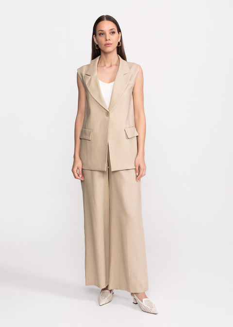 Linen Set with Vest and Wide-Leg Trousers