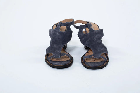 Sandale Annalafaet cu toc gros 8 cm și design decupat, culoare gri închis