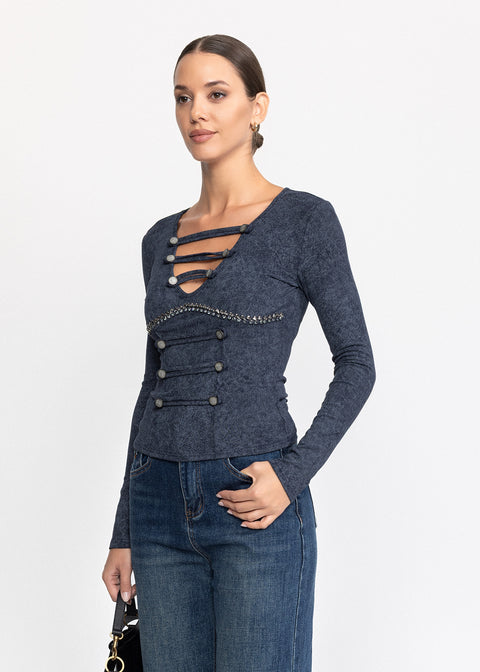 Bluza cambrata cu decolteu in V si benzi  5085
