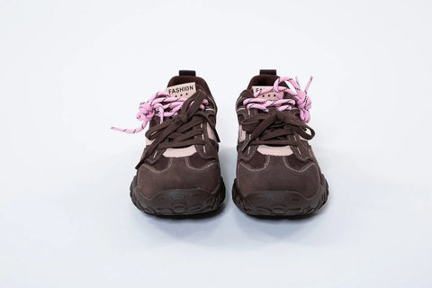 Adidași din Piele Naturală Întoarsă Maron cu Pink - Eleganță și Confort