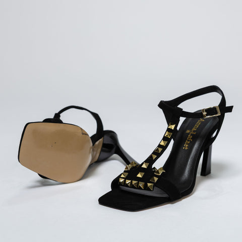 Heeled Sandals with Straps and Gold Studs