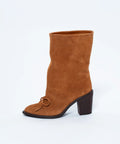 Botine din Piele Întoarsă Camel cu Toc