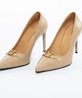 Pantofi stiletto nude cu accesoriu auriu - Annalafaet