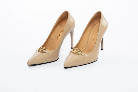 Pantofi stiletto nude cu accesoriu auriu - Annalafaet