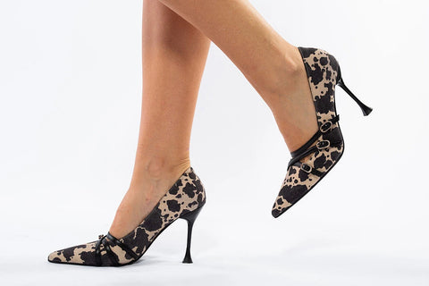 Pantofi Stiletto Animal Print cu Catarame