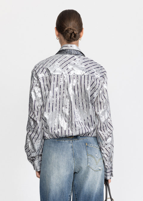 Shirt with a Classic Collar and Distressed Finish