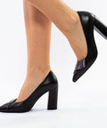 Pantofi eleganți din piele naturală cu toc gros