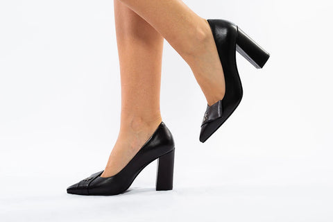 Pantofi eleganți din piele naturală cu toc gros