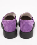 Loafers damă, violet, piele intoarsa, cu accesoriu gri, talpa 3 cm