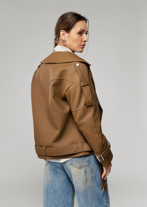 Leather Jacket with Detachable Fur Trim
