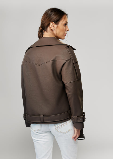 Leather Jacket with Detachable Fur Trim