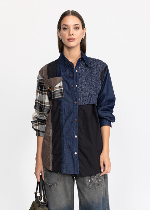Camasa Lunga Denim cu design eclectic