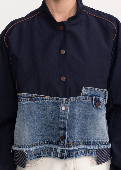 Bomber jacket with denim inserts