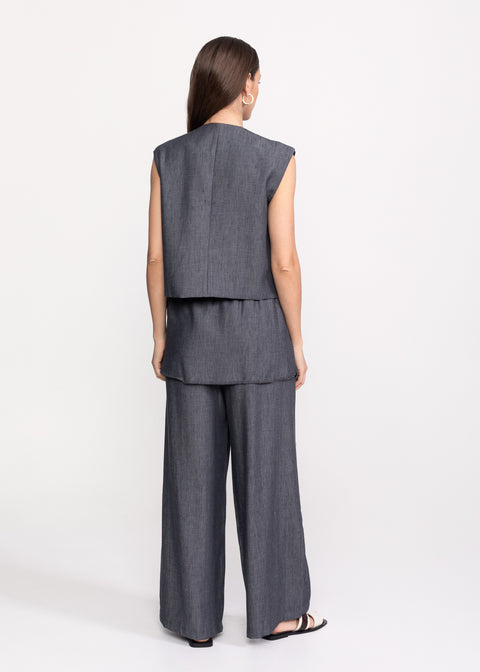 Linen Set with Vest and Palazzo Pants