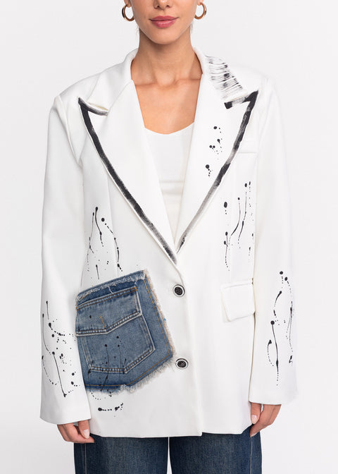 Sacou cu buzunare din denim si detalii artistice pictate Original Design