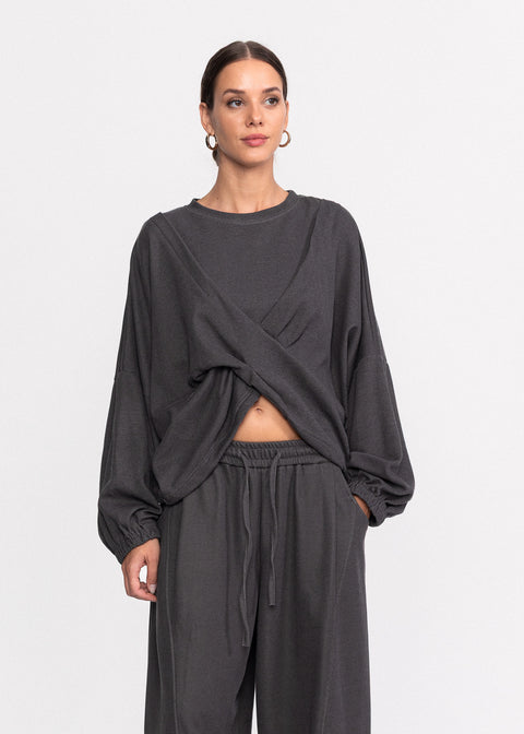 Bluza casual din bumbac cu suprapunere frontala